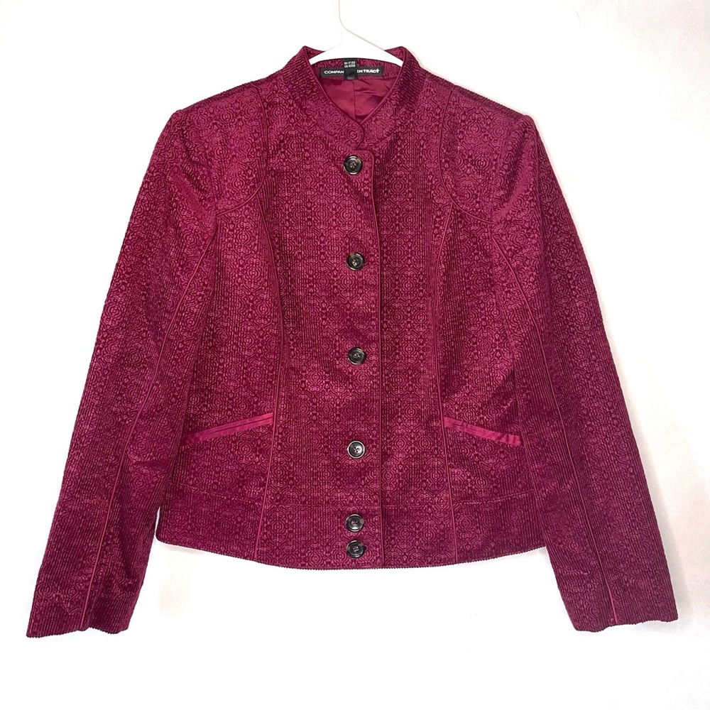 Company Ellen Tracy Red Velvet Corduroy Whimsigoth Jacket Sz 12 Maroon Steampunk